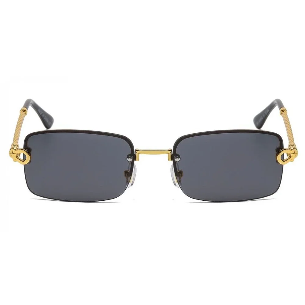 Men Sunglasses Trendy Black Lens Rectangular Fashion Rapper Shades Gold Lentes‎